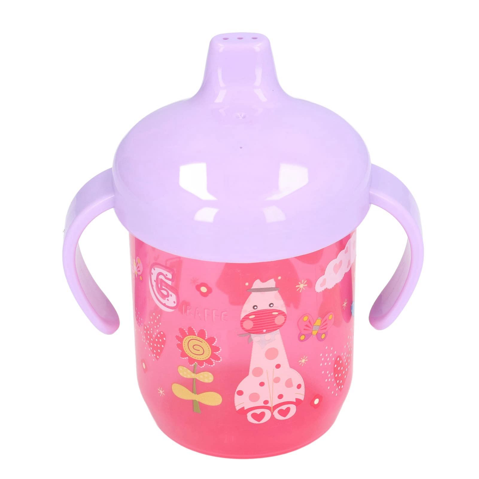 Infant Sippy Cup Portable Cartoon Animal Pattern Baby Spill Proof Trainer Cup Birthday Gift 260ml (Rose Red 260ml)