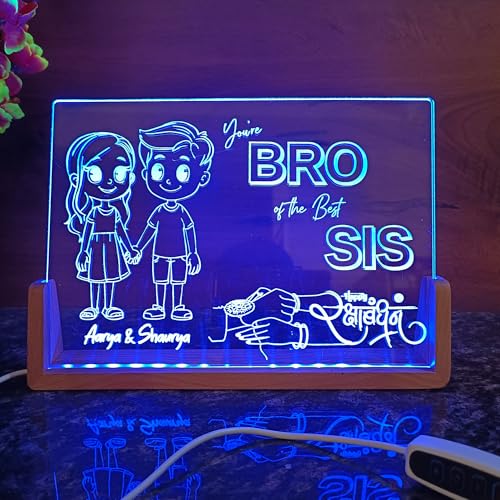 Image of lampees Personalized 3D LED lamp Rakhi Brother Sister Name - Multi Color (U Base)