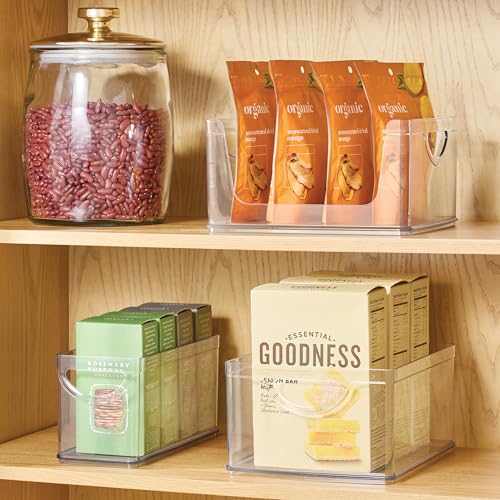 Image of iDesign Plastic Stackable Kitchen Cabinet Storage Bin with Handles - Clear Pantry Organizer Medium (Pack of 4)