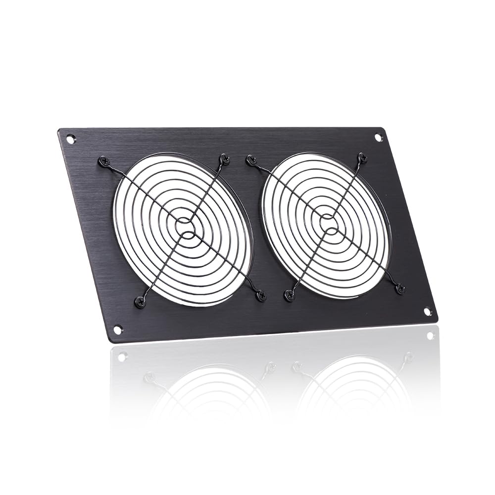 Dos rejillas de ventilación de ventilador de 120 mm para computadoras de PC y armarios electrónicos AV, incluye soporte de montaje del ventilador, panel de malla protector, optimiza el flujo