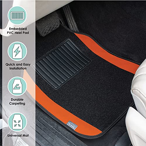 Image of FH Group Automotive Floor Mats - Universal Fit Premium Carpet Car Mats with Driver Heel Pad, Full Set for Cars, SUVs & Trucks - Orange