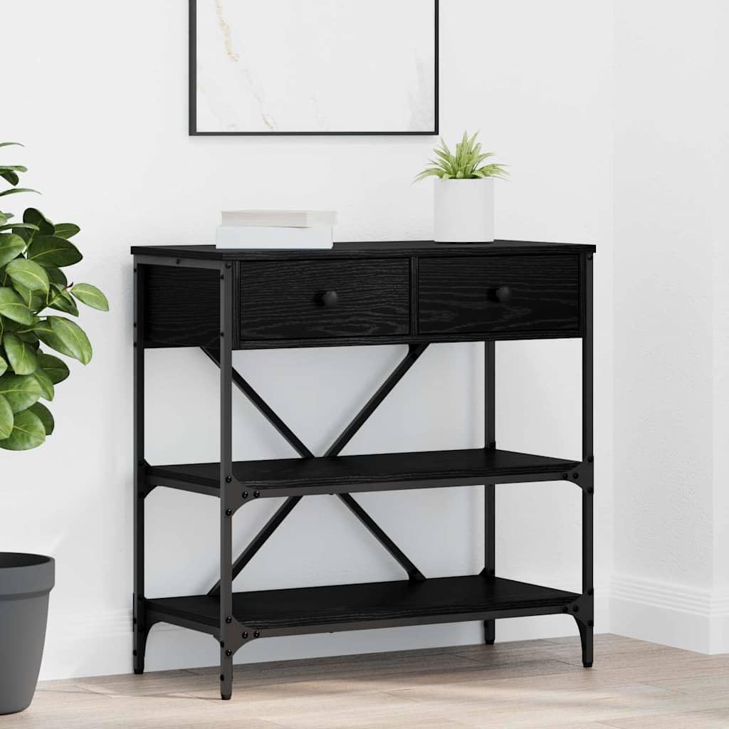 SXZenSpace Console Table Black Oak 100x34.5x75 cm Narrow Hallway with 2 Drawers Shelves Engineered Wood & Metal Frame Modern Storage for Living Room, Corridor and Bedroom