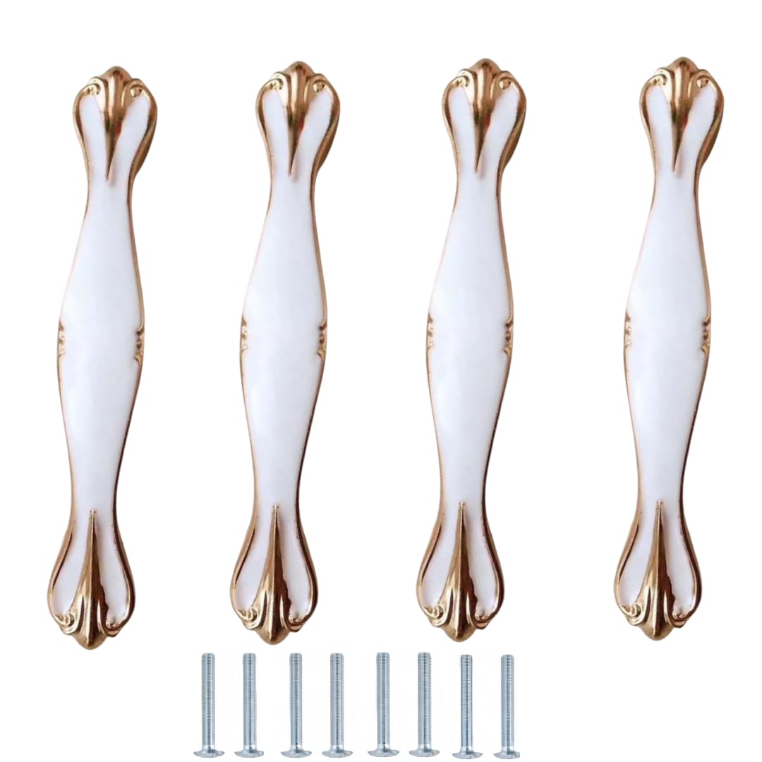 NLQCSXWEP Zinc Alloy Cabinet Bow Handle, Cabinet Door Handles Zinc Alloy Aluminum Multicolor 4 Pack(868-96mm White)