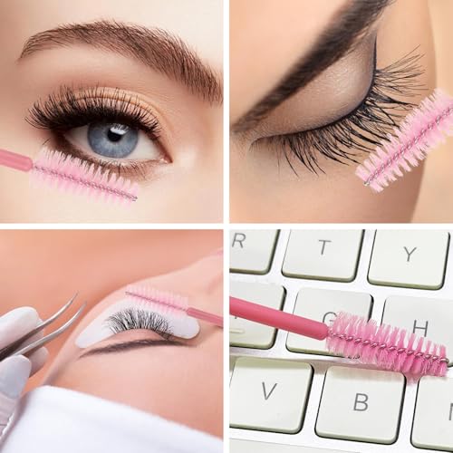 Image of 300 Pcs Disposable Mascara Wands Dual Ended Eyelash Brush Lip Brush, Lipstick Applicator Eyebrow Spoolies for Eyelash Extensions, Portable Makeup Brush for Eyebrow, Lip - Pink