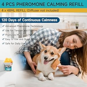 Dog calming diffuser refills  4 pack dog pheromones calming diffuser for dog anxiety relief dog pheromone diffuser 120 days pheromone diffuser to calm dogs fits all common diffuser heads   cucciolini doodles