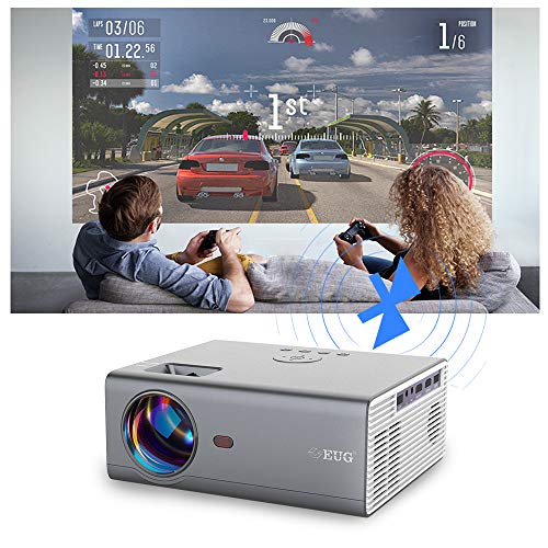 HD Smart WiFi Bluetooth Portable Projector, Mini LED Wireless Video Projector with Speaker Keystone Digital HDMI USB, Media Player Home Outdoor Projector for iOS Android DVD Game Console