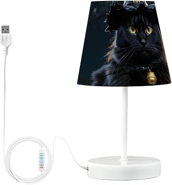 Black Cat Helloween Bedside Table Lamp Shade 3-Way Dimmable Desk Lamp with USB Port Nightstand Lamp for Bedroom Living Room Desk Dorm Home Office (LED Bulb Included)