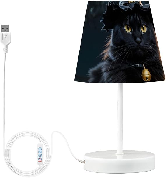 Black Cat Helloween Bedside Table Lamp Shade 3-Way Dimmable Desk Lamp with USB Port Nightstand Lamp for Bedroom Living Room Desk Dorm Home Office (LED Bulb Included)
