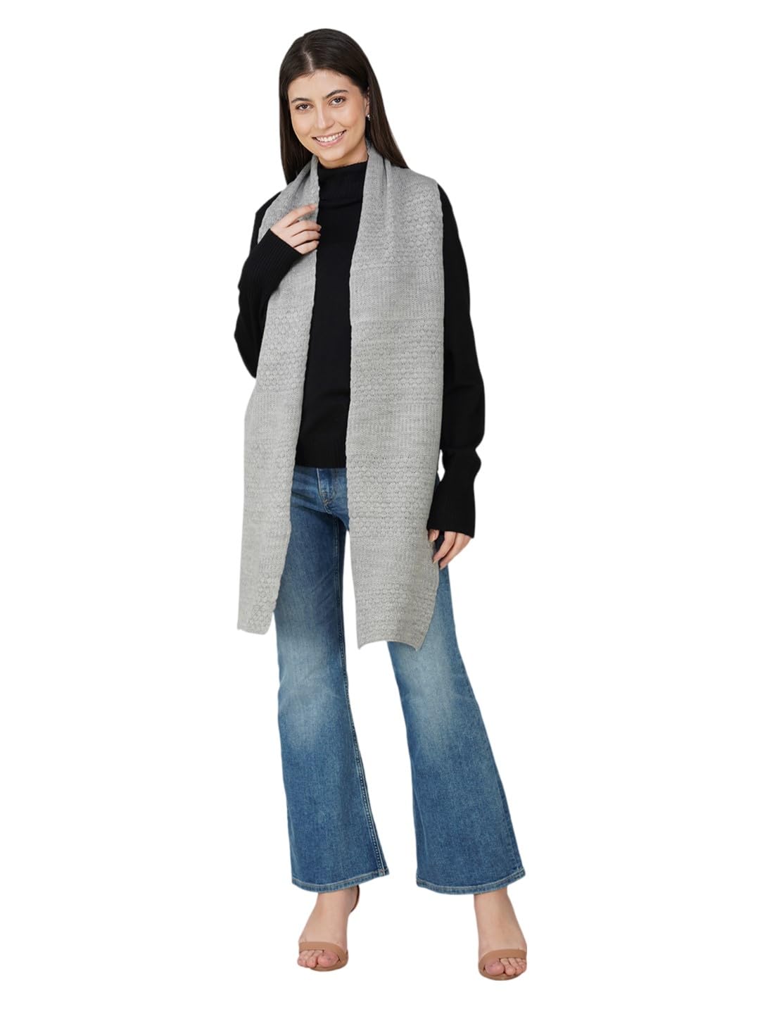 joe hazel Women Grey Waffle Knit Muffler-picture-29