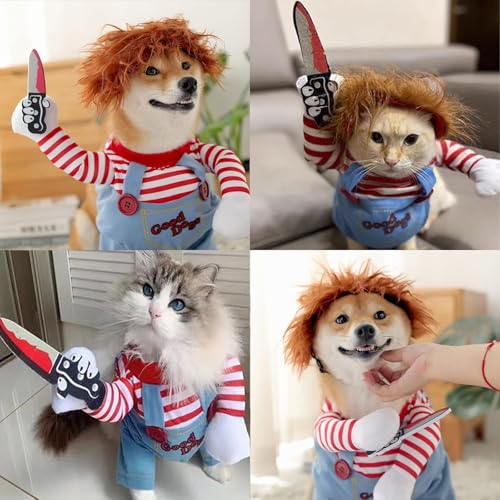 Halloween Kostüme für Hunde, Deadly Doll Verkleidungen für Haustier, Hund Schreckliches Kostüm, Lustiges Hundekostüm für Halloween, Weihnachten, Partys, Cosplay (XL)
