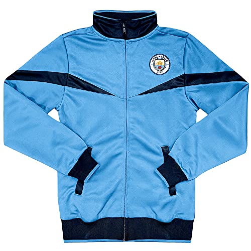 Icon Sports Soccer Track Jacket – Official Boy's World Football Club Team Casual Full Zip Up Active Youth Training Top (Manchester City Striker/Sky Blue, YL)