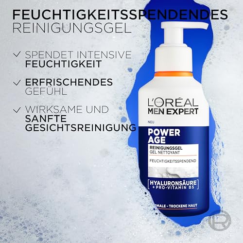 L'Oréal Men Expert feuchtigkeitsspendende Gesichtsreinigung für Männer, Waschgel für trockene Männerhaut, Herren Cleanser für das Gesicht mit Hyaluronsäure und Vitamin B5 Power Age, 260 ml 3