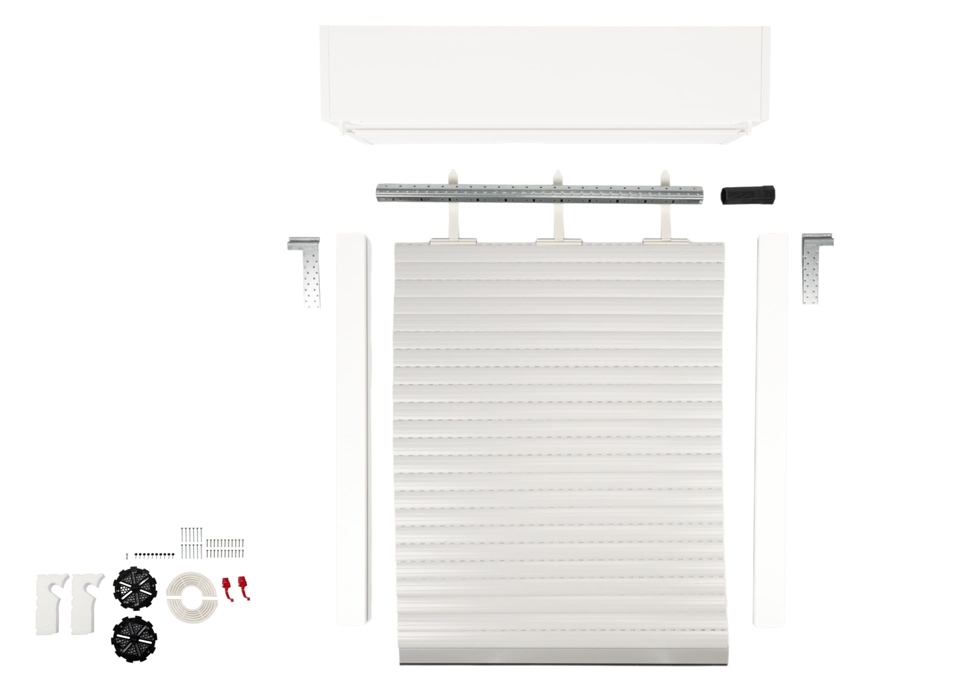 Schellenberg 39054 - Set di tapparelle a soffitto per finestre, sistema di tapparelle Mini, PVC, 75 x 90 cm, bianco/grigio, regolabile in altezza e larghezza, incl. isolamento EPS e accessori per il