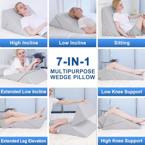Wedge Pillow For Sleeping, 9 & 12 Inch Adjustable Memory