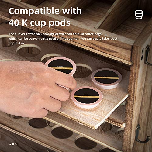 Coffee Pod Holder Wooden,40 K Cups, K Cup Holder With 8 Cup Holders, Durable 4-Layer Coffee Bean Storage Rack, 4 Compartments For Seasoning,Coffee Organizer Station #TOP3