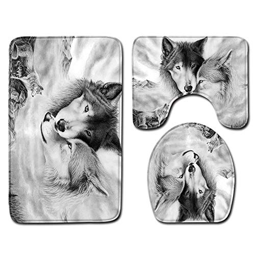 Toilettenteppich Vorleger 3D Wolf Muster Badezimmer Dusche Badematte Wc Deckel Abdeckung Teppich Teppich Home Decoration…