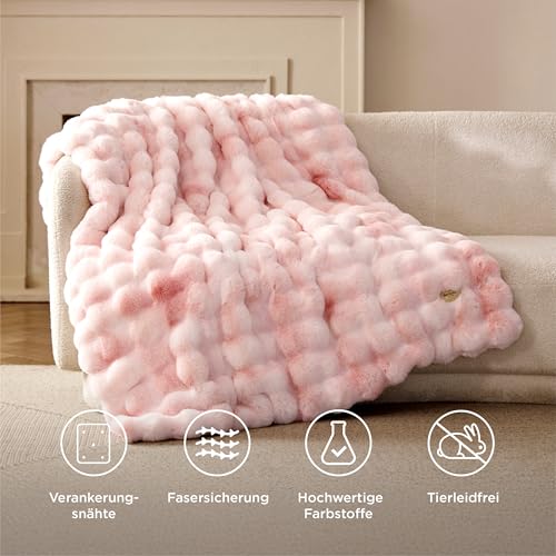 BEDSURE Kuscheldecke Kunstfelldecke Bubble Decke - Tie Dye Rosa, 130x150 – Ansicht 6