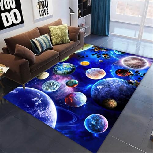 Ganekihedy Alfombra de salón Alfombra Estrellas de la Galaxia Alfombra Planeta Grande Alfombra de Dormitorio Alfombra Área de Juegos Estrellas de la Tierra Alfombra Antideslizante (120 x 160 cm)