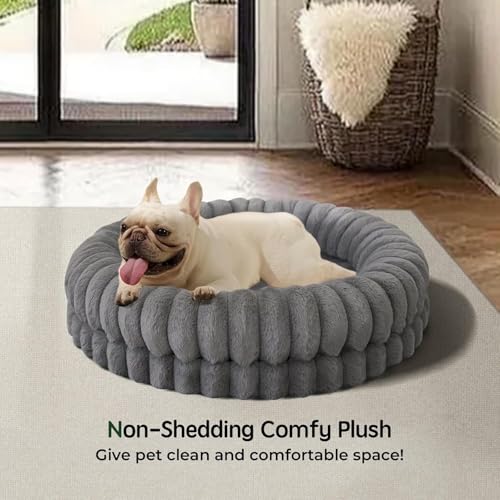 Image of BALANCE Luxury Donut Dog Bed, 30 Inches Round Dog Bed Medium Size Dogs Washable, Orthopedic Calming Dogs Bed for Pets with Anti-Slip Bottom, Gray