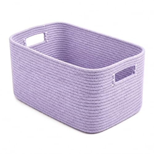 Image of 15.4GAL Rope Laundry Basket for Dorm, Cute Boho Square Woven Basket for Living Room Throws Pillow Blanket Storage, Short Dirty Clothes Hamper for Baby Girls Boys Toys Stuffed Animal Towel Lavender