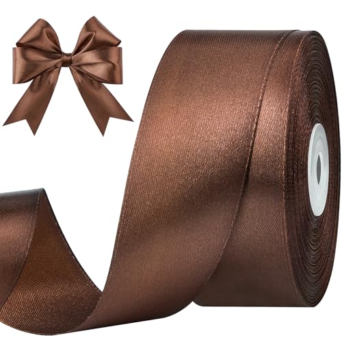 CLUEWR Brown Satin Ribbon 1-1/2 Inches 50 Yards