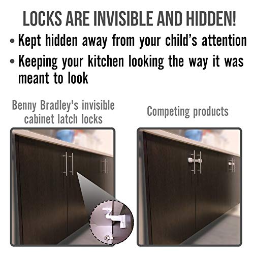 Upgraded Invisible Baby Proofing Cabinet Latch Locks (10 Pack) - No Drilling Or Tools Required For Installation, Works With Most Cabinets And Drawers, Works With Countertop Overhangs, Highly Secure #TOP3
