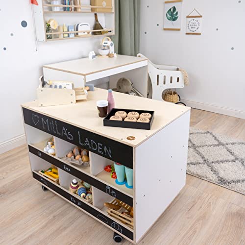 Meppi Rollout Schreibtisch und Kinderkaufladen aus Holz - Flexible Kinderzimmer Möbel - Kaufladen Kaufmannsladen – Bild 5