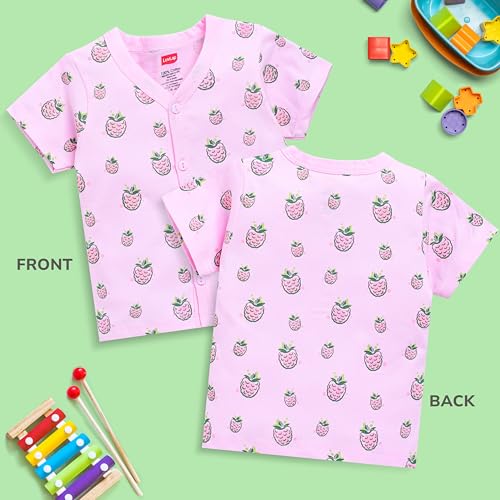 Image of LuvLap Baby Girls Regular Fit 100% Cotton Half Sleeves Girls Jhabla Shirt Pack of 4
