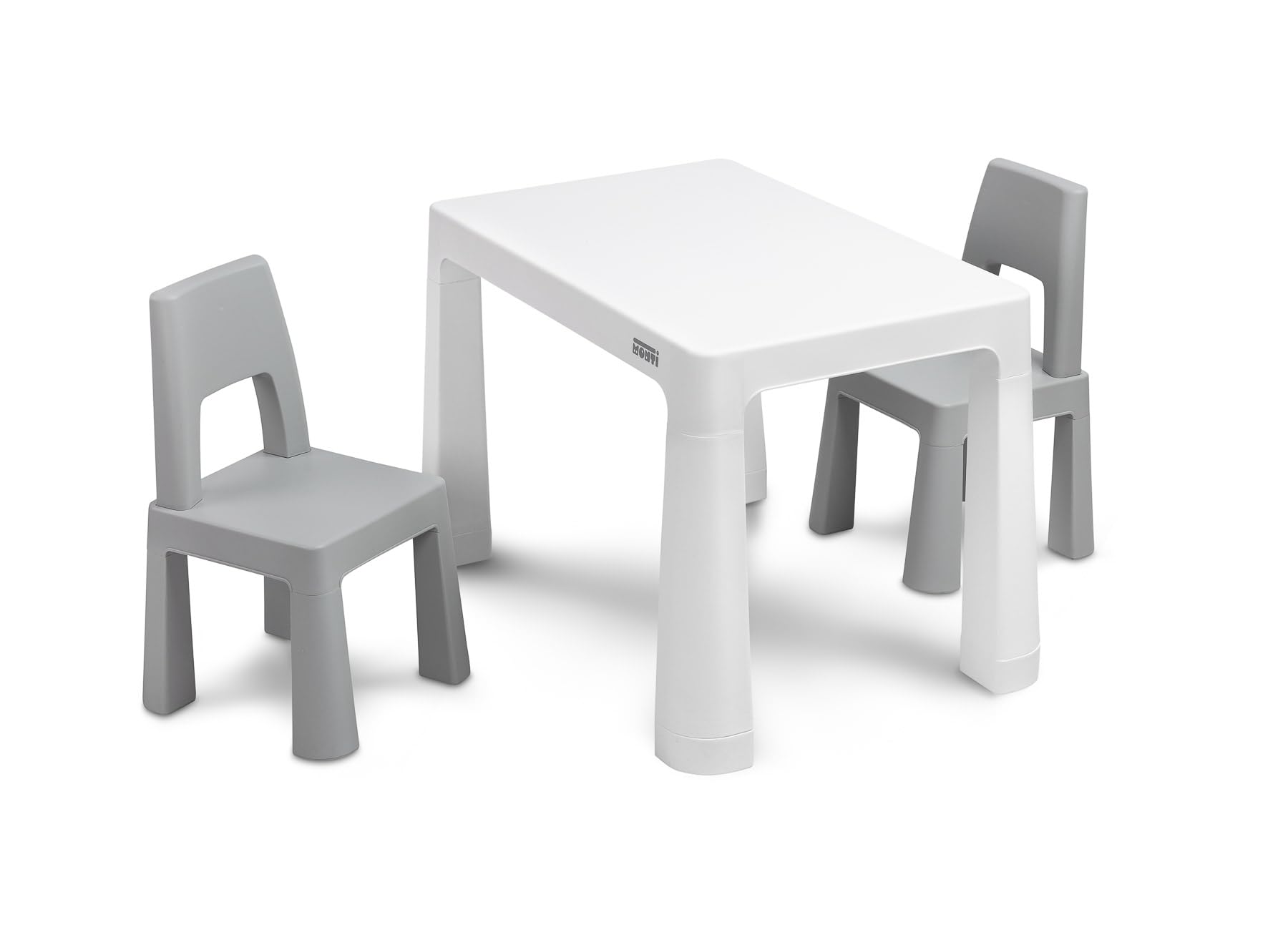 IKS2 Toyz Monti - Mesa infantil con 2 sillas, a partir de 3 años, juego de mesa y 2 sillas para niños, mesa y sillas pequeñas de plástico, para exterior e interior, color gris