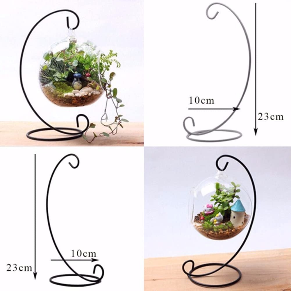 Lot De 2 Supports Suspendus En Métal Argenté DELORIGIN - Présentoir Fil De Fer Pour Globe Verre, Terrarium, Plante Air Ou Boule Sorcière - Décoration Élégante Maison & Mariage