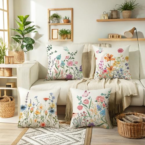 ONFAON Spring Decorations for Home - Spring Pillow Covers 18x18, Outdoor Pillow Covers Springtime Farmhouse Throw Pillow Cover Garden Linen Cushion Case for Home Decor - Image 5