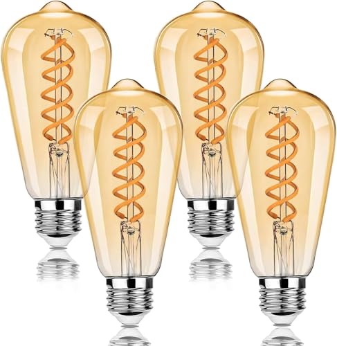 La Mejor Recopilación de Foco vintage - los preferidos. 44 KUAEAY Focos Led Luz Cálida 4 Pack, 2200K, 4W=40W, E26 E27 bombillas, ST64 Focos Vintage Edison Velas
