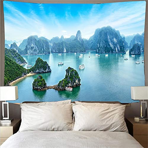 Tapiz de pared de poliéster resistente con estampado psicodélico de paisaje chino