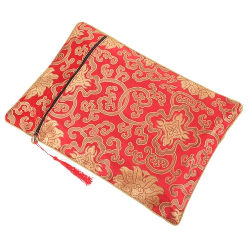 HORIALENCE 刺繍錦織包経袋 大型赤富貴花デザイン 軽量耐久性製経典収納ポーチ 禅宗仏教書類整理用 携帯便利洗濯可能