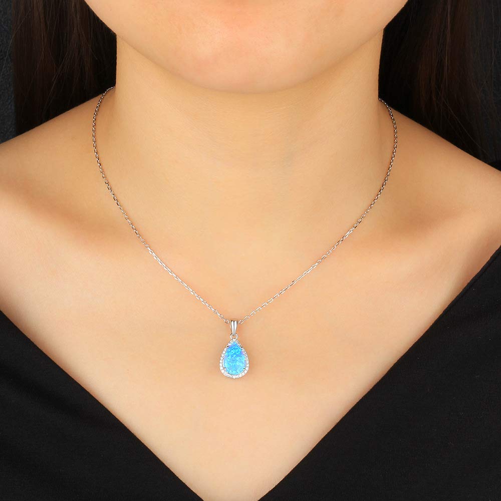 Collier Pour Femme En Argent 925 Avec Pendentif Goutte D'eau Saphir/améthyste Et Zircone - Cadeau Fête Des Mères, Saint-Valentin