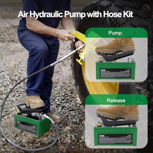 Image of 10,000 PSI Air Hydraulic Pump, NPT 3 /8 inch Oil Outlet, NPT 1 /4 inch Inlet, Foot Pedal Hydraulic Pumps with 6.6 ft Hose for for Auto Body Frame Machines, Hydraulic Tools, and Hole Punch