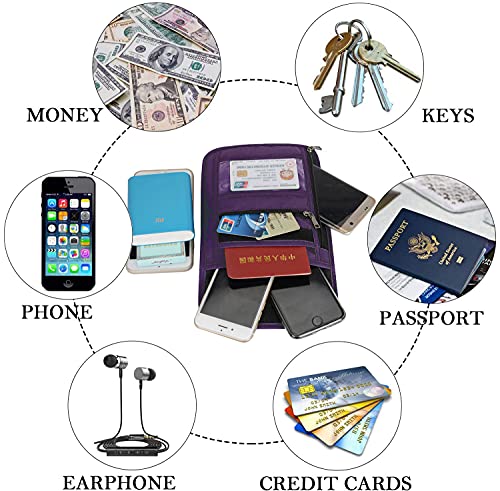 Wealth & Strength Passport Holder Neck Pouch With Rfid Blocking-Travel Neck Wallet To Keep Your Cash, Credit Cards And Documents Safe For Men & Women (Purple) #TOP2
