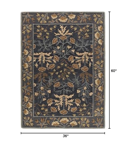 Tapete de lana floral hecho a mano beige/azul 3'x5' miniatura 3