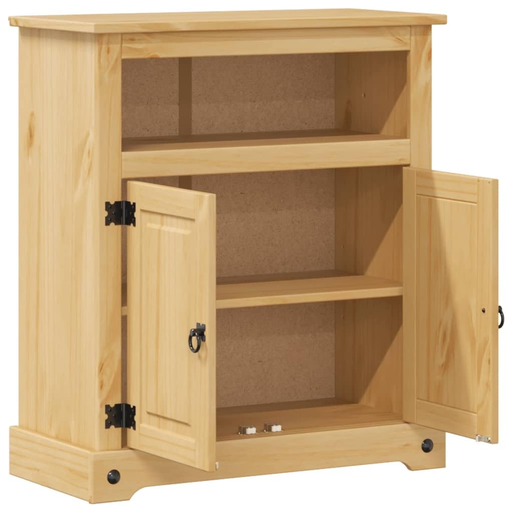 Szafka łazienkowa Corona z litego drewna sosnowego z wykończeniem woskiem miodowym, 70 x 33 x 80 cm, 1 otwarta półka, 2 drzwi, metalowe uchwyty, miejsce do przechowywania do łazienki, montaż