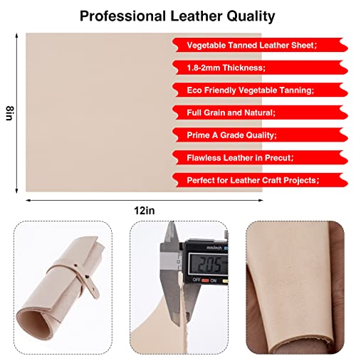 Jinruikj A Grade Tooling Leather Square 1.8-2.0Mm Thick, Vegetable Tanned Leather Pieces Precut 8"X12", Full Grain Veg Tan Leather Sheets For For Tooling, Carving, Dyeing And Embossing #TOP1