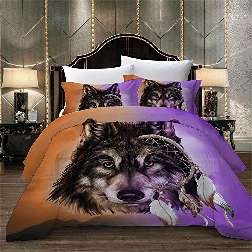 Erosebridal Wolf Dreamcatcher Duvet Cover Twin Size Set Animal Theme Wolf Print Bedding