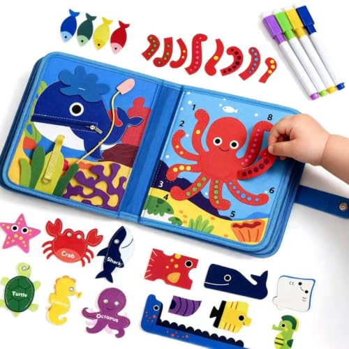 Image of Ocean Busy Book, Quiet Travel Toy for Airplane, Felt Board for Toddler
