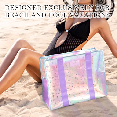 Women's Medium Beach Bag – Waterproof, Sandproof, Puncture-Resistant, Beach Tote with Shoulder Strap, Iridescent Design, Swimming Pool-Friendly, Waterproof Pockets Love pattern2