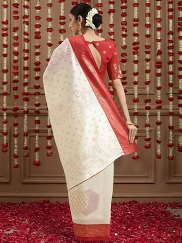 Image of AKHILAM Women's Kanjivaram Pure Soft Silk Saree With Unstitched Blouse Piece