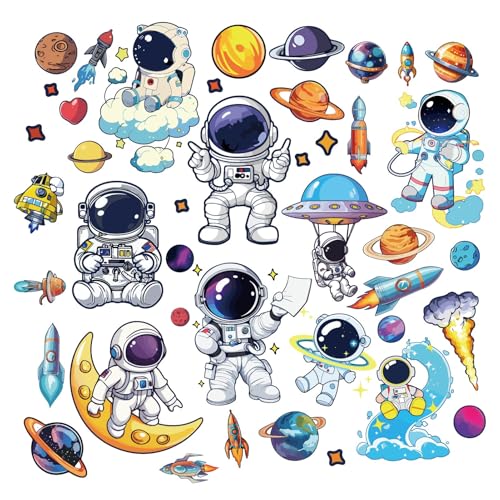 CRASPIRE 8 Hoja Pegatinas Autoadhesivas Ventana Astronauta Calcomanías Pared Planetas Lunares Despegables Pegables PVC Decoración Impermeable Dormitorio Hogar Oficina Aula Restaurante Cocina Vitrina