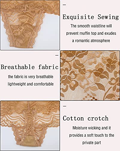 Women's High Waisted Retro Lace Thong Panties Seamless Plus Size Cotton Underwear4