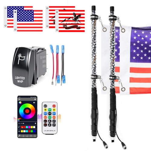 UNI-SHINE 2PCS 2FT LED Whip Lights with RGB Chasing Lights with APP & Remote Control, Music Antenna...