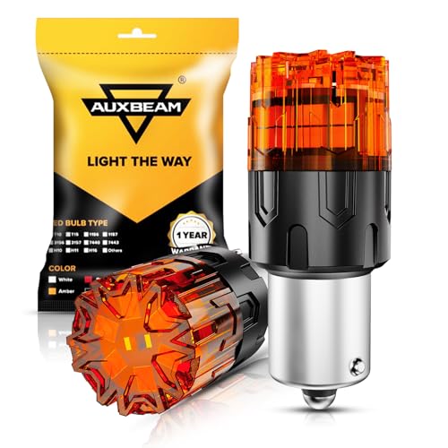 Auxbeam 2026 B2 Series 1156 LED Bulb Amber Soft Light Long Life 400% Brighter P21W 1141 BA15S Bulbs for Turn Signal Blinker DRL Parking Lights (Need Resistors for Brake or Turn Signal Light Use)