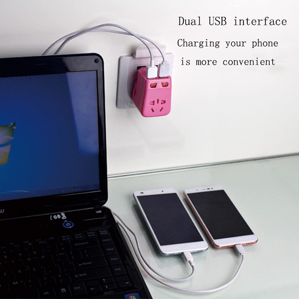 Adaptador de Viaje Universal con 2 Puertos USB Adaptador de Corriente Internacional ultracompacto con conexión a Tierra Segura para teléfonos móviles y portátiles