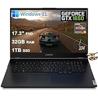 Lenovo Legion 5 17 Gaming Laptop 17.3″ FHD IPS Display AMD Hexa-Core Ryzen 5 5600H (Beats i5-10400H) 32GB RAM 1TB SSD GeForce GTX 1650 4GB Backlit USB-C Nahimic Win11 + HDMI Cable